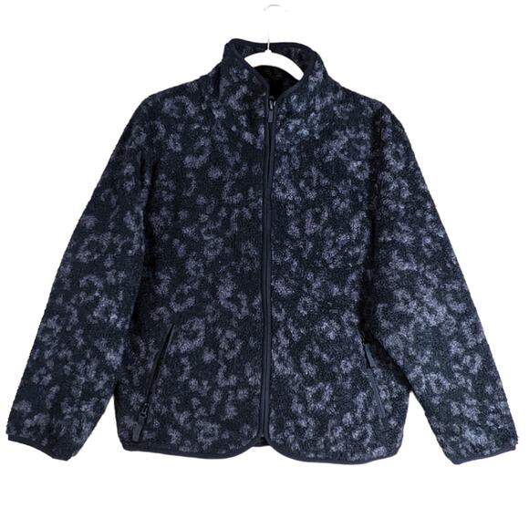 All in Motion Animal Print Sherpa Jacket Dark Gray XS Relaxed Zipper Leopard New - Picture 1 of 10